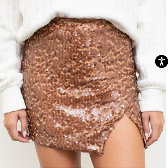 Astr the Label Womens Sequin Mini Skirt XS Nude Neutral Party Date Night New - Picture 1 of 8